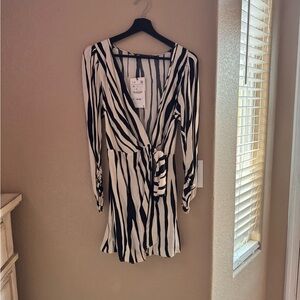 Zara Black and White Striped Long Sleeve Romper